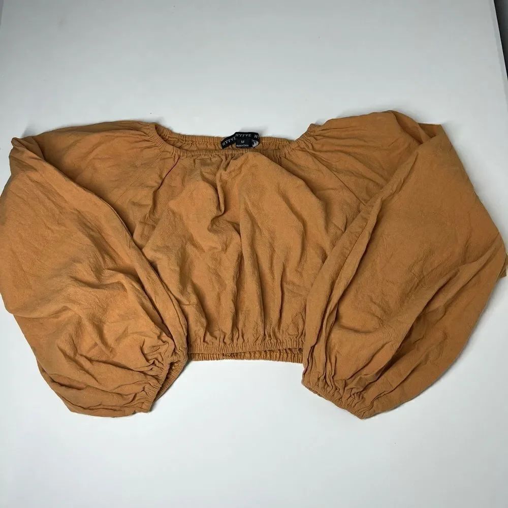 Hyfve Balloon Sleeve Off Shoulder Top - Caramel Size M - Picture 9 of 12
